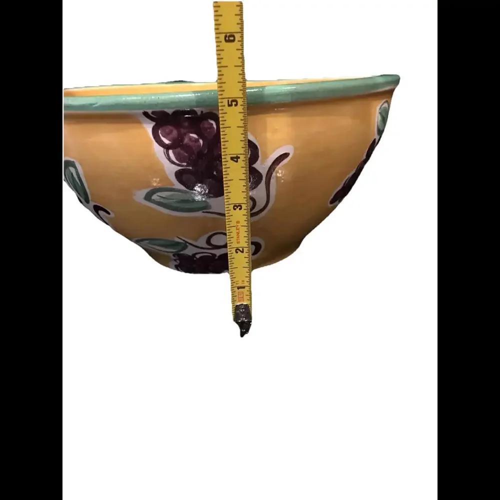 🍽️Large Hand Painted Bowl - Yellow With grapes